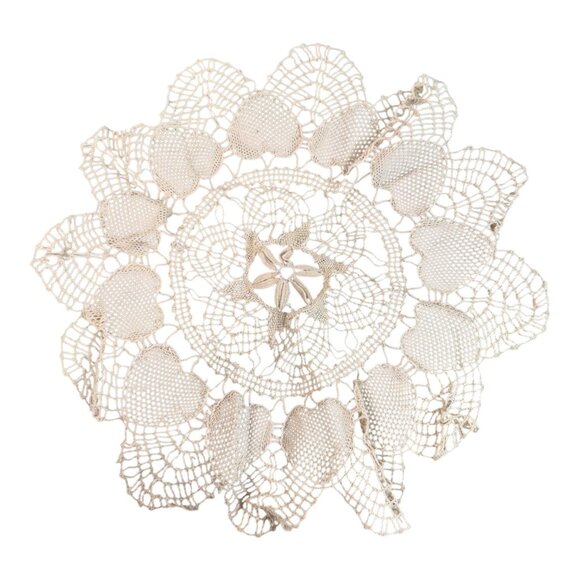 Handmade Crochet Lace Doily Floral Design Cotton White Vintage Cottage Core 10" - Picture 1 of 5